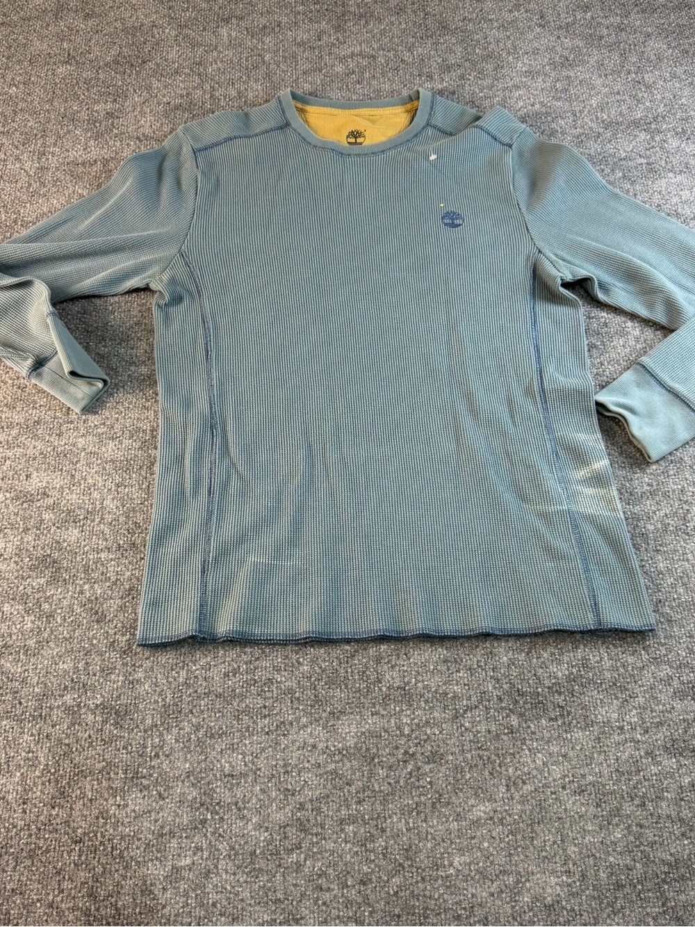 Timberland Men's Long-Sleeve Waffle Crew in Sage Green with Yellow Trim